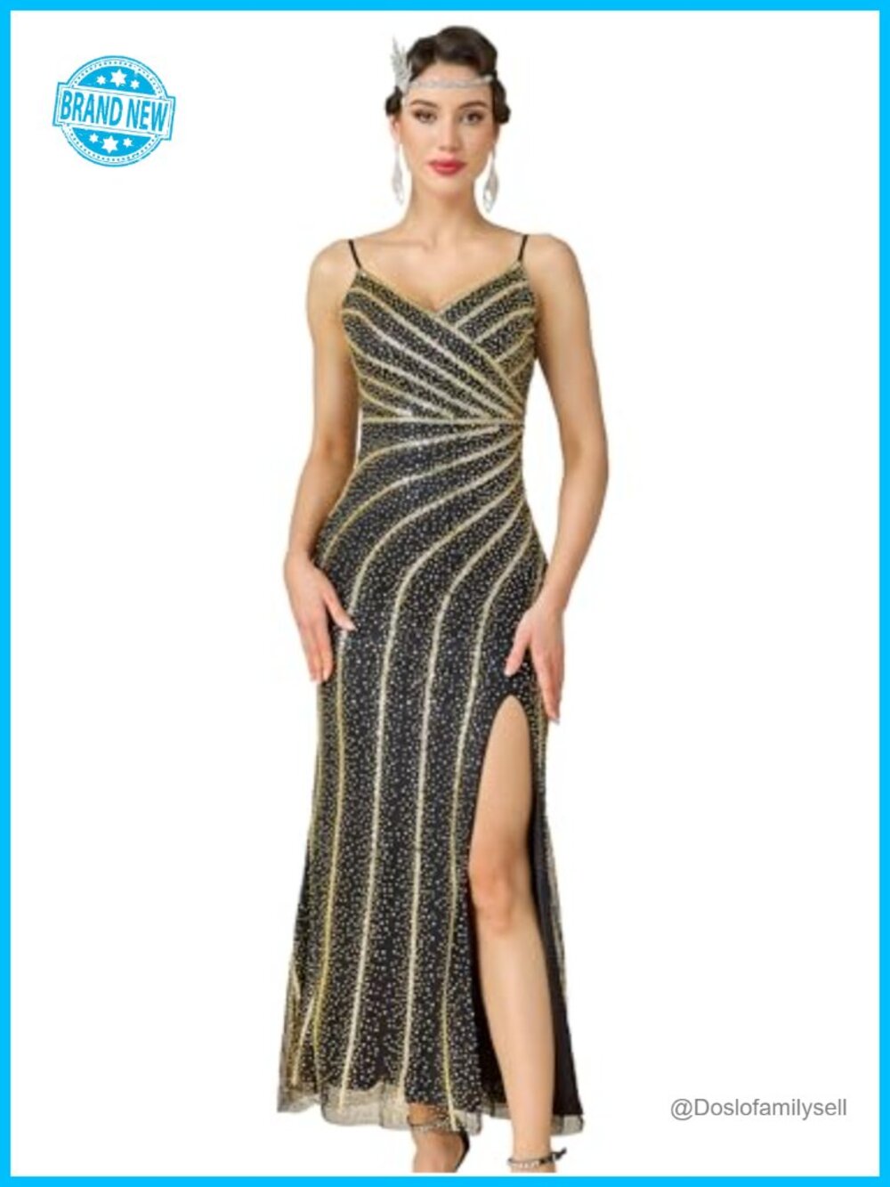 1920s Vintage Flapper Sequin Tulle Maxi Dress Formal Evening Gown